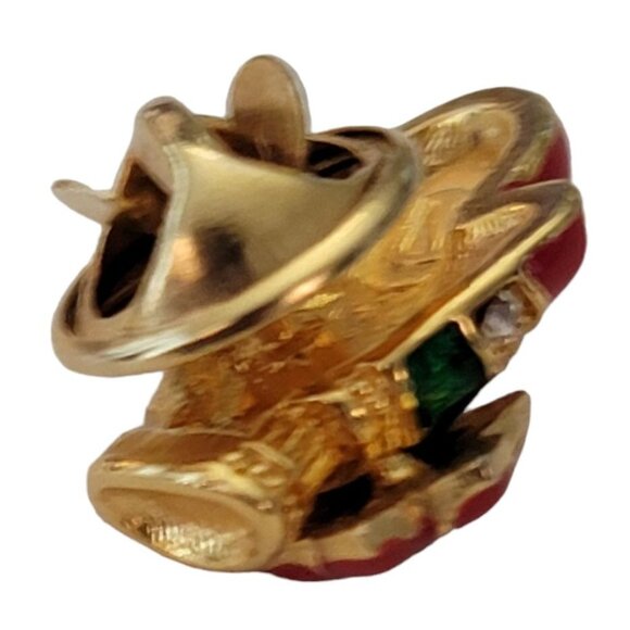 Red Green Enamel Clear Rhinestone With Flower Mitten Lapel Scatter Pin, E795 - Picture 4 of 9